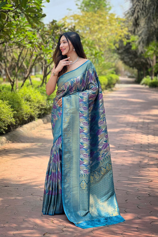 Ocean Blue Kanchipattu Silk Saree