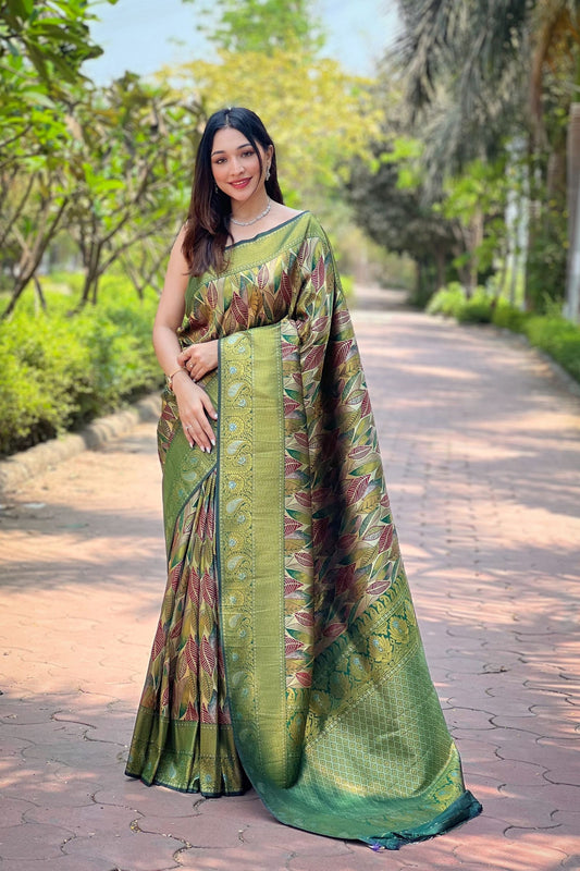 Olive Green Kanchipattu Silk Saree