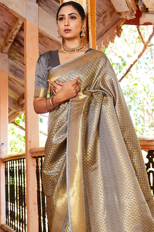 Oslo Grey Kanjivaram Silk Saree