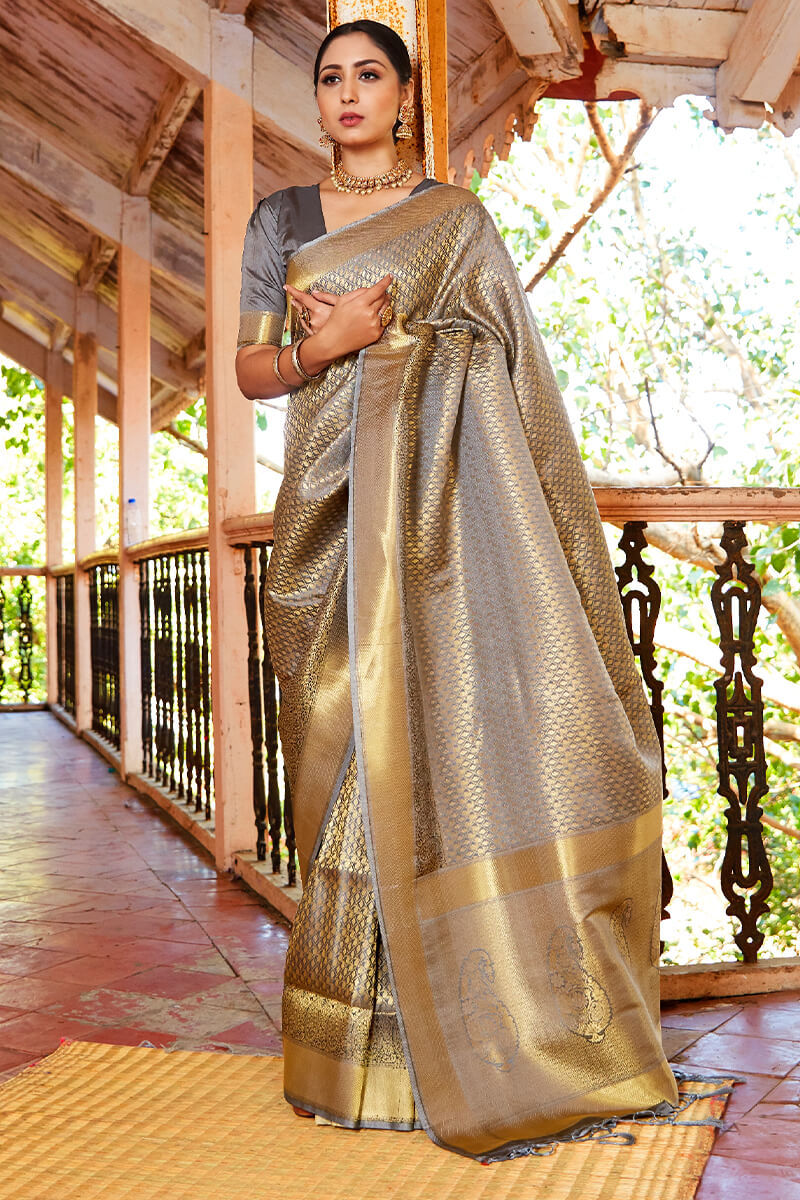 Oslo Grey Kanjivaram Silk Saree