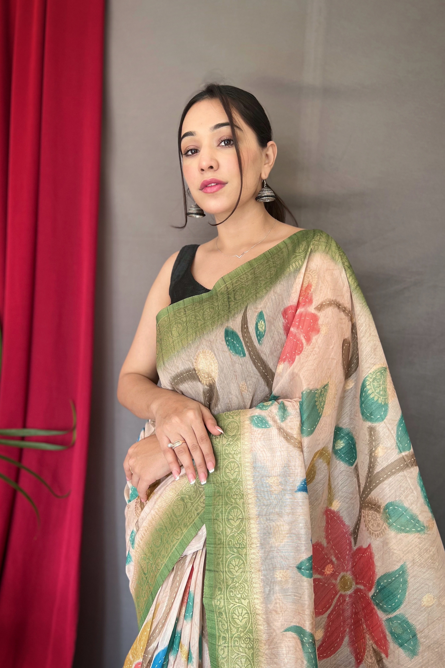 Light Green Chanderi Silk Digital Print Saree