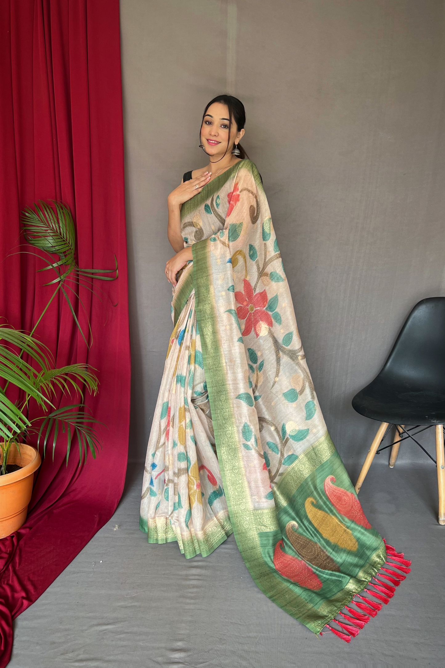 Light Green Chanderi Silk Digital Print Saree