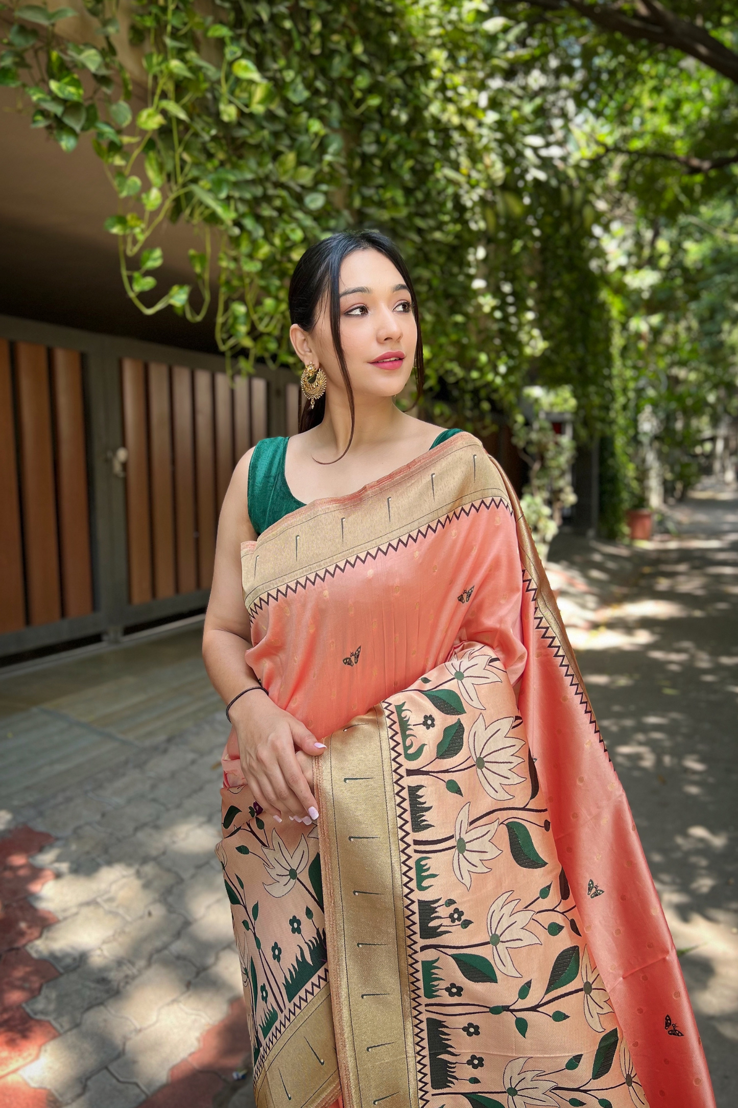 Peach Paithani Silk Saree with Zari Work