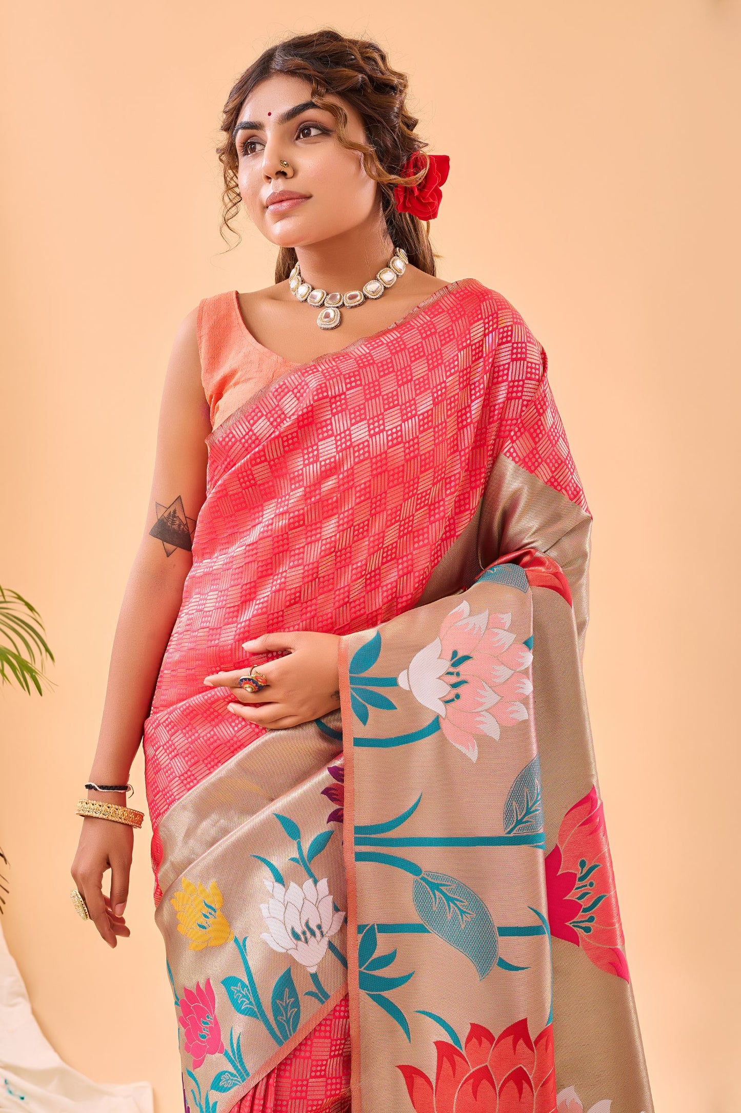 Hot Pink Paithani Silk Saree with Big Beautiful Border