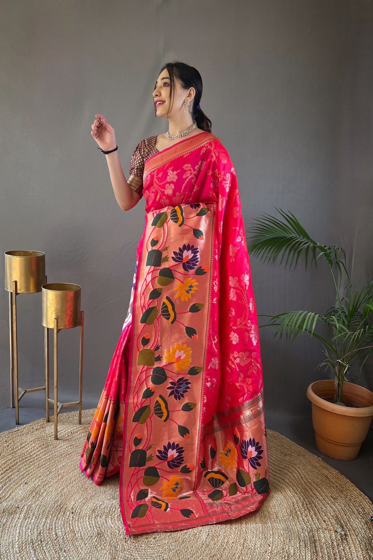 Hot Pink Soft Paithani Silk Saree with Traditional Patterns