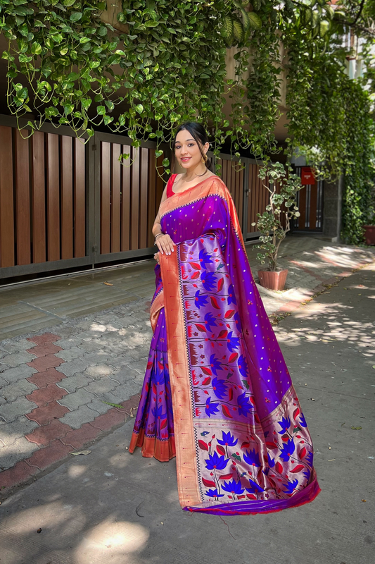 Purple Paithani Silk Saree with Zari Work