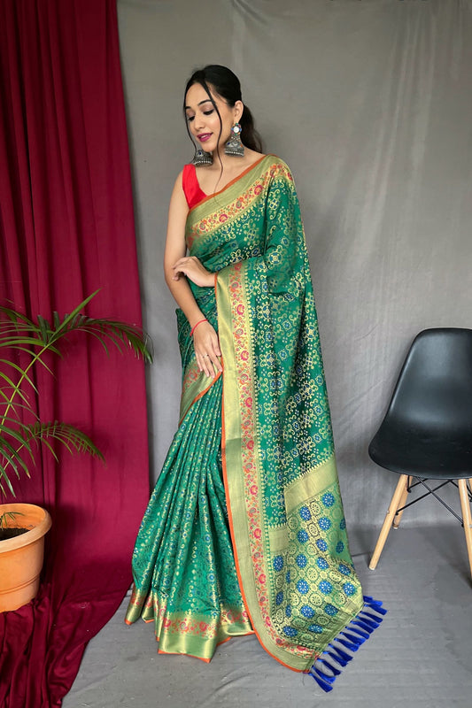 Green Patola Silk Saree with Paithani Patola Fusion