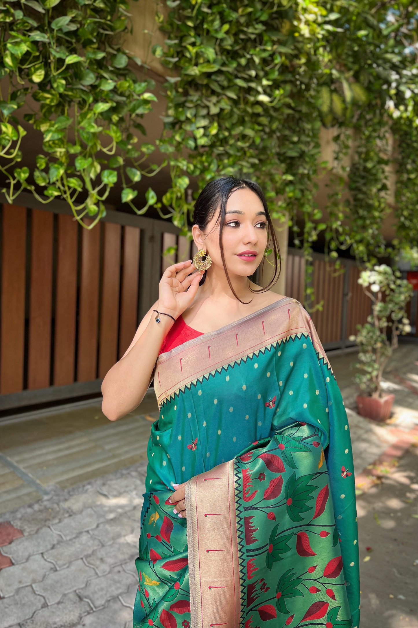 Dark Green Paithani Silk Saree with Zari Work