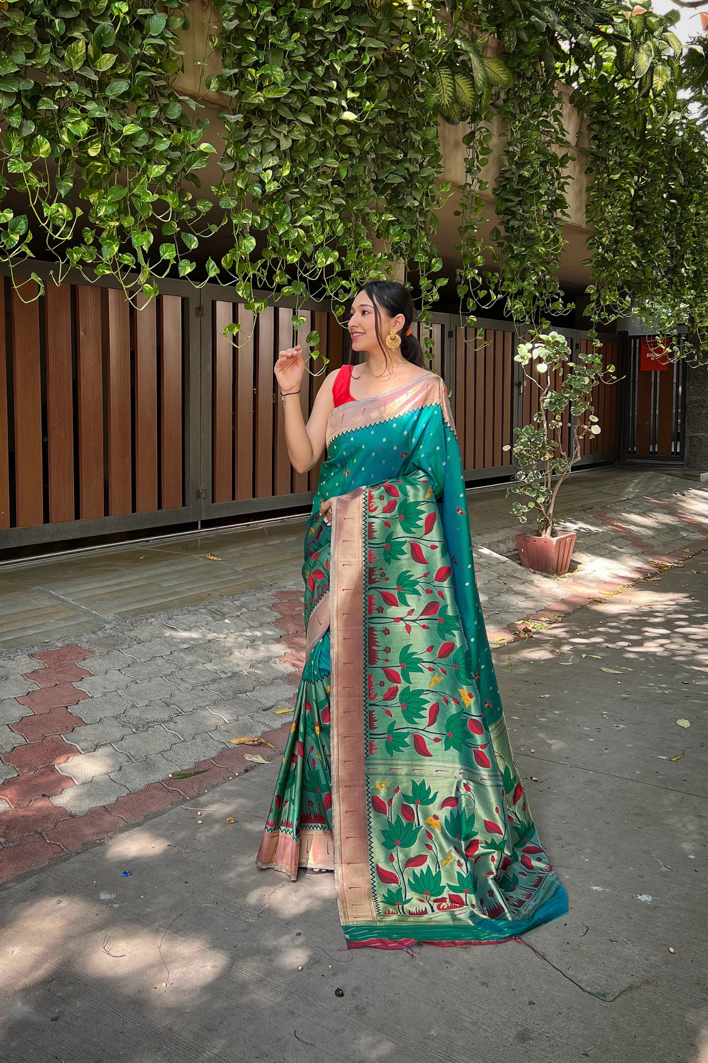 Dark Green Paithani Silk Saree with Zari Work