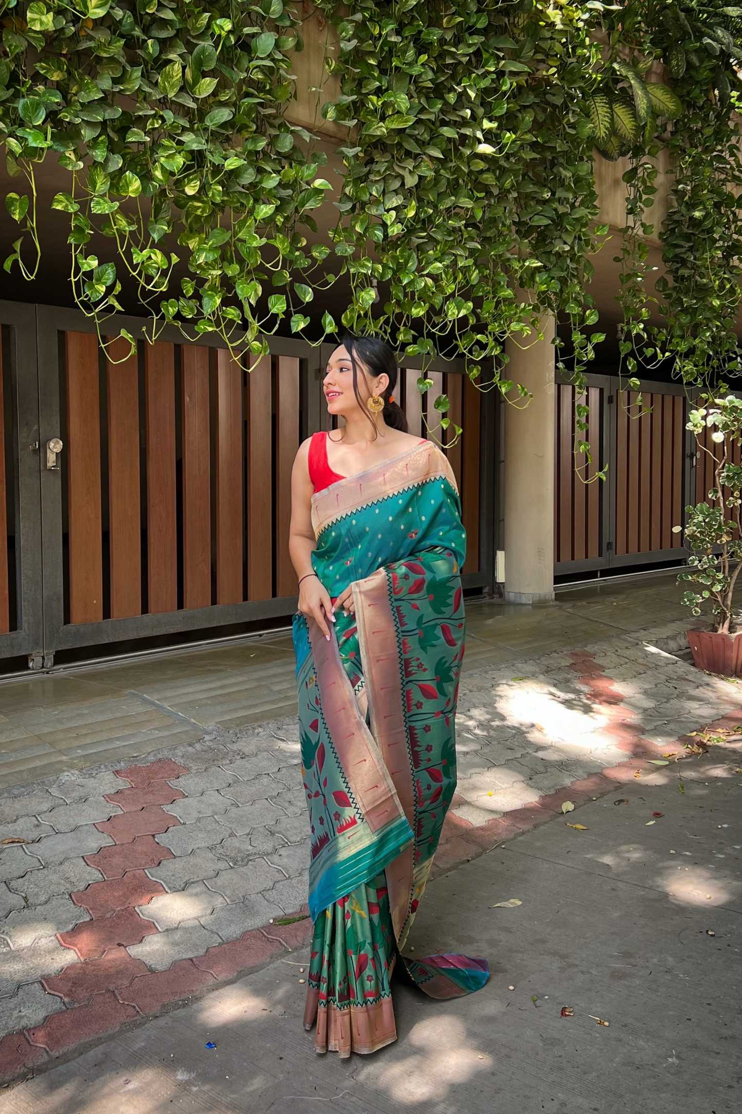 Dark Green Paithani Silk Saree with Zari Work