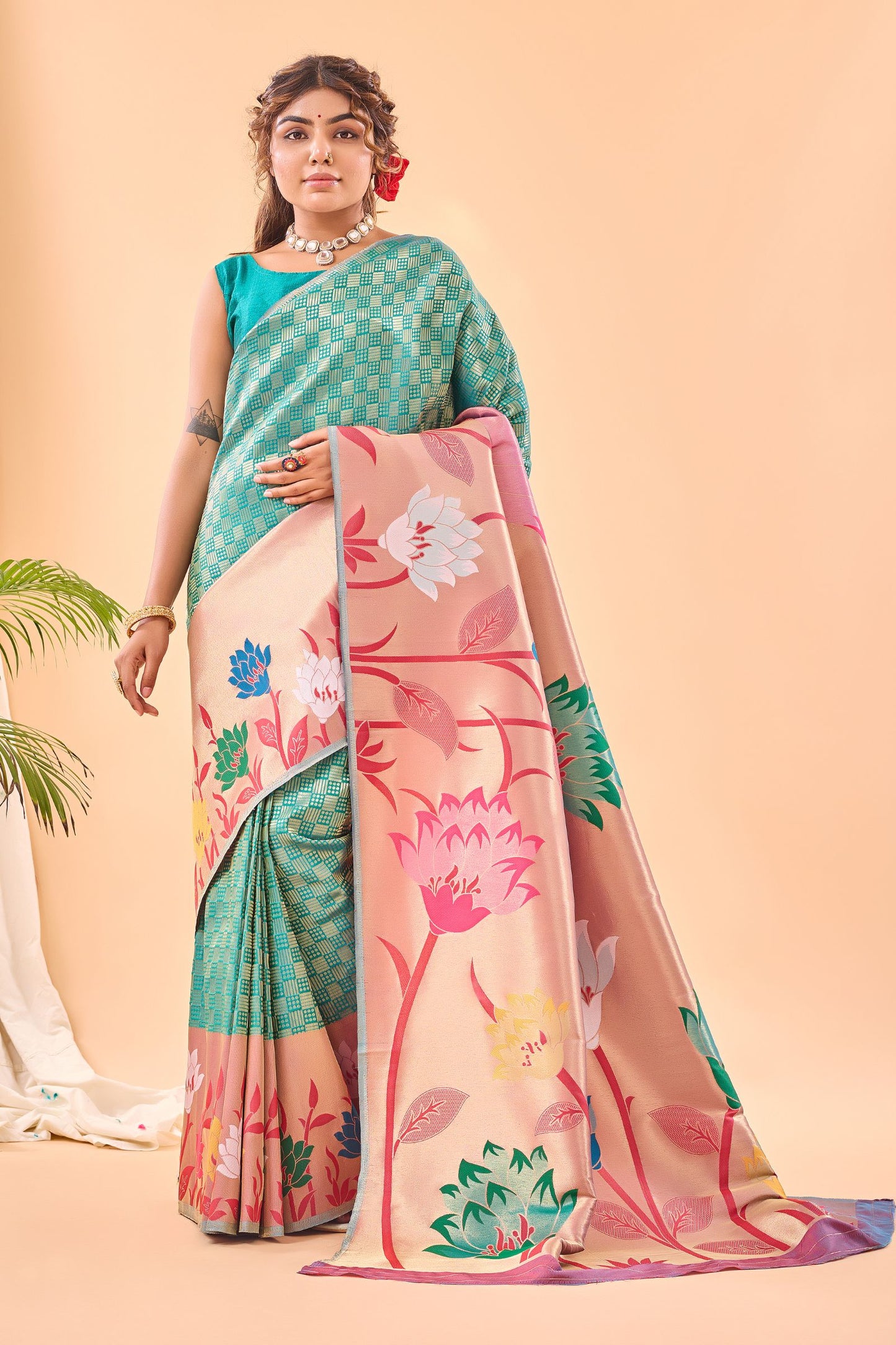 Rama Paithani Silk Saree with Big Beautiful Border