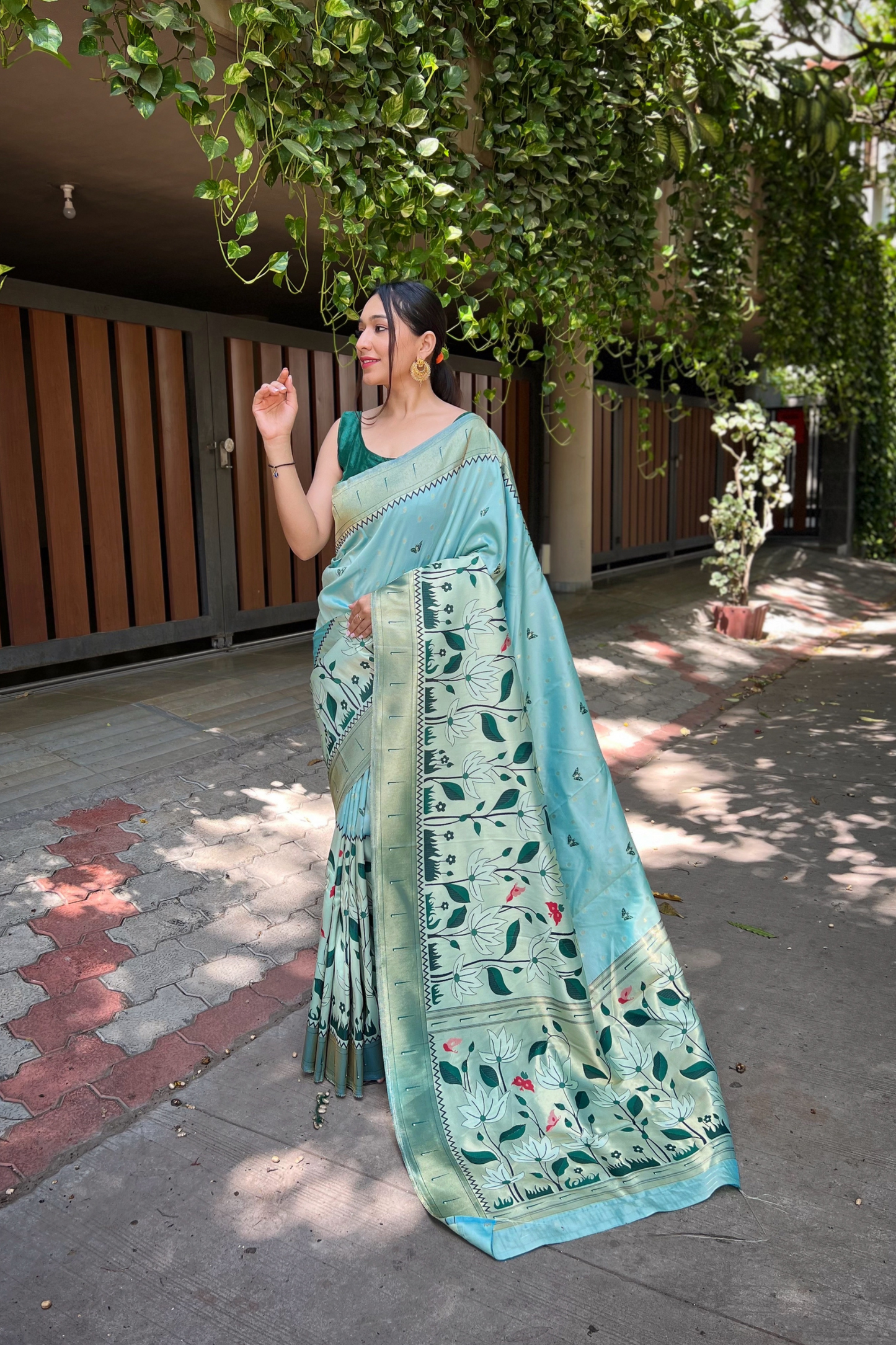 Sky Blue Paithani Silk Saree with Zari Work