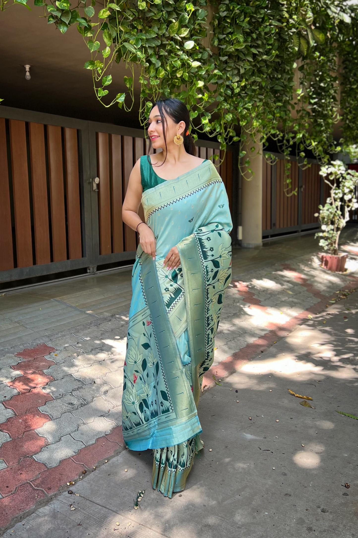 Sky Blue Paithani Silk Saree with Zari Work