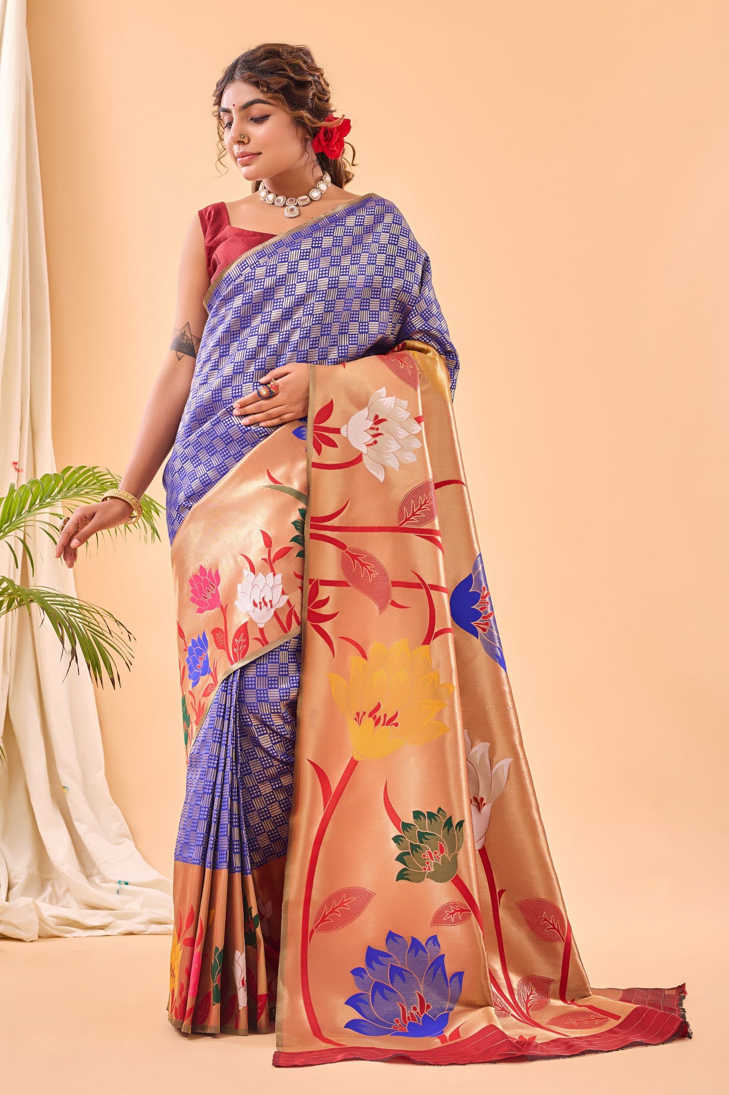 Royal Blue Paithani Silk Saree with Big Beautiful Border