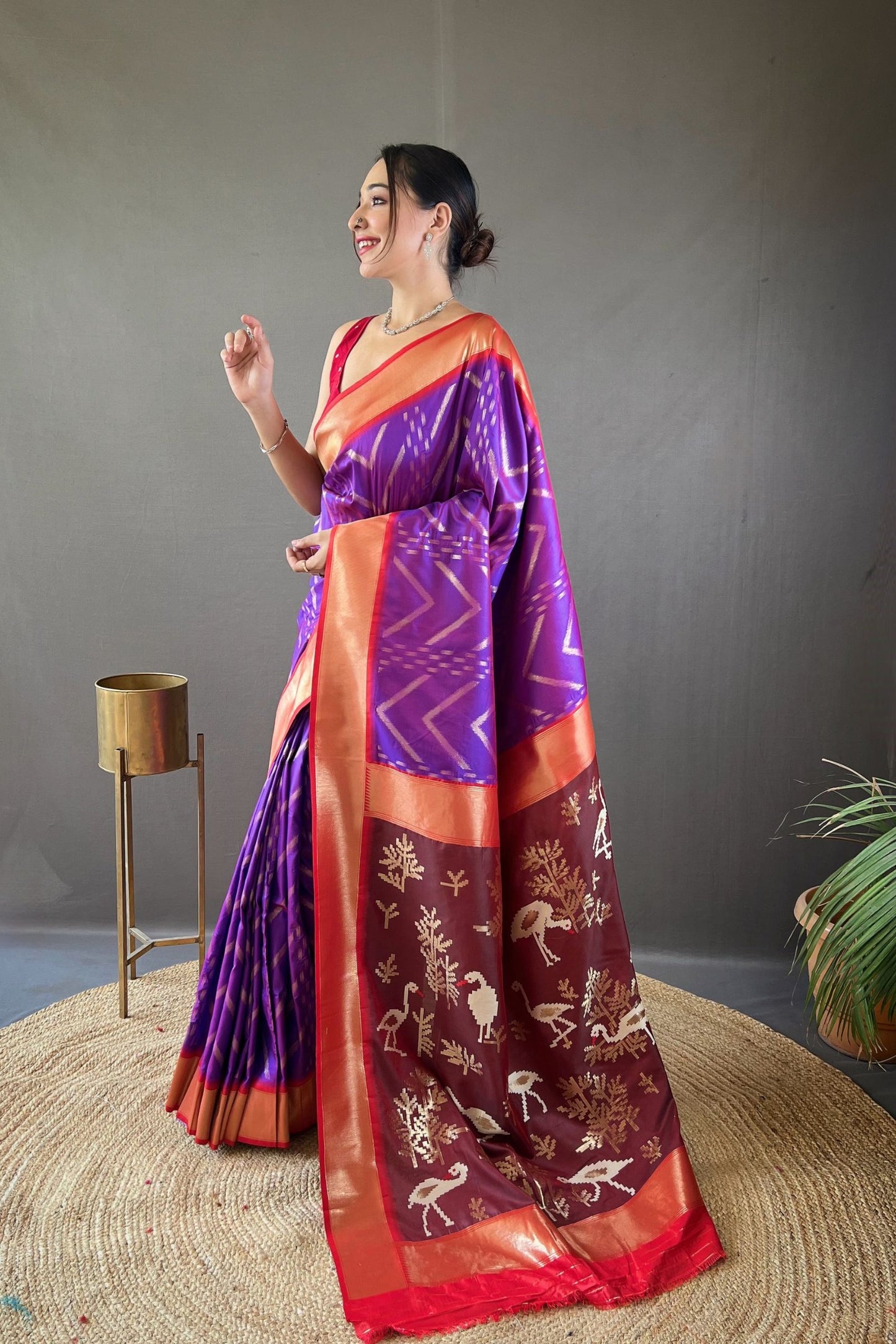 Violet Zig Zag Zari Soft Silk Saree