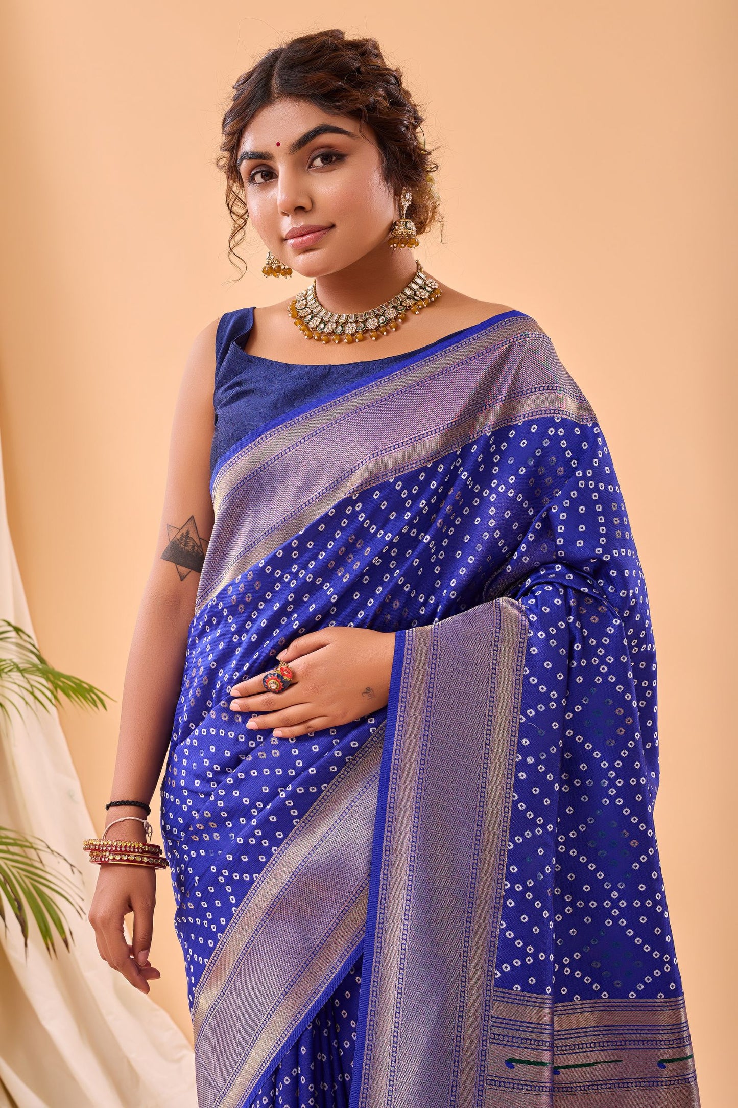 Royal Blue Bandhani Weaving Paithani Silk Saree