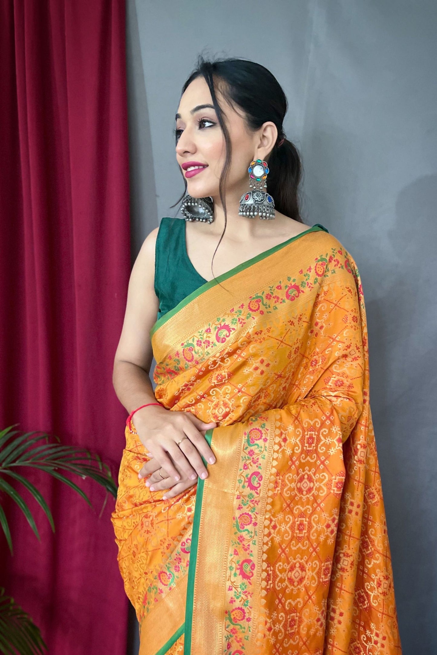 Yellow Patola Silk Saree with Paithani Patola Fusion