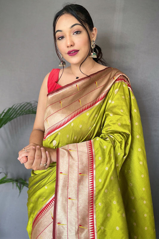 Android Green Paithani Silk Saree