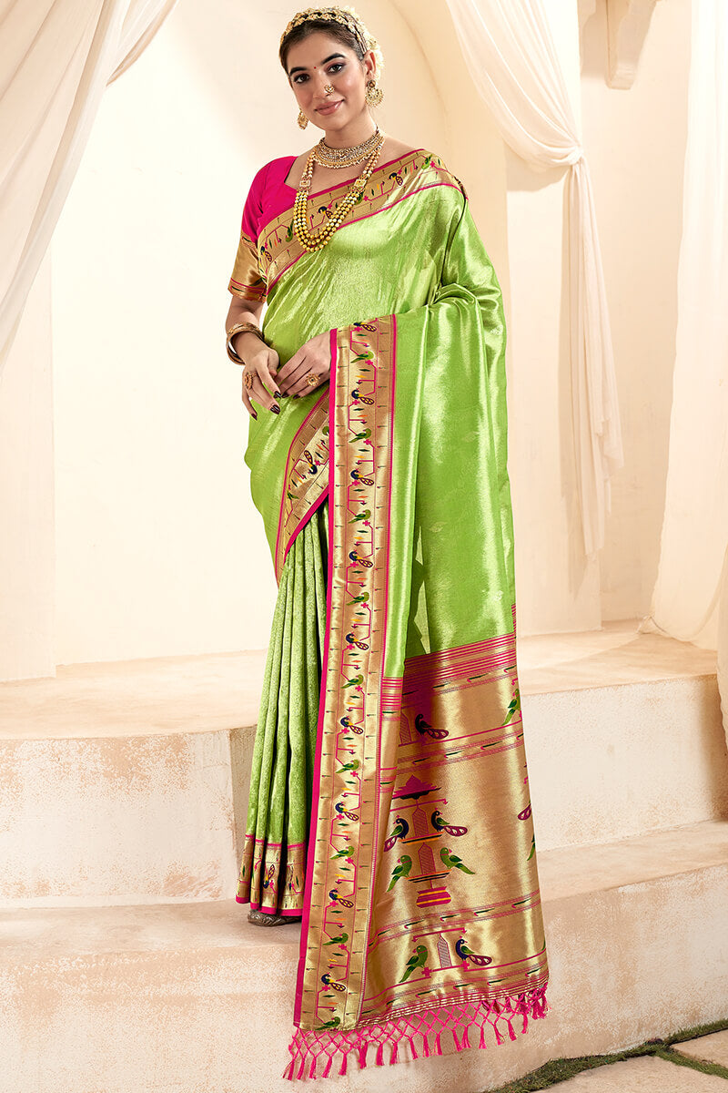 Android Green Paithani Tissue Silk Saree