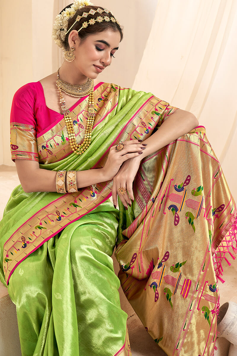 Android Green Paithani Tissue Silk Saree