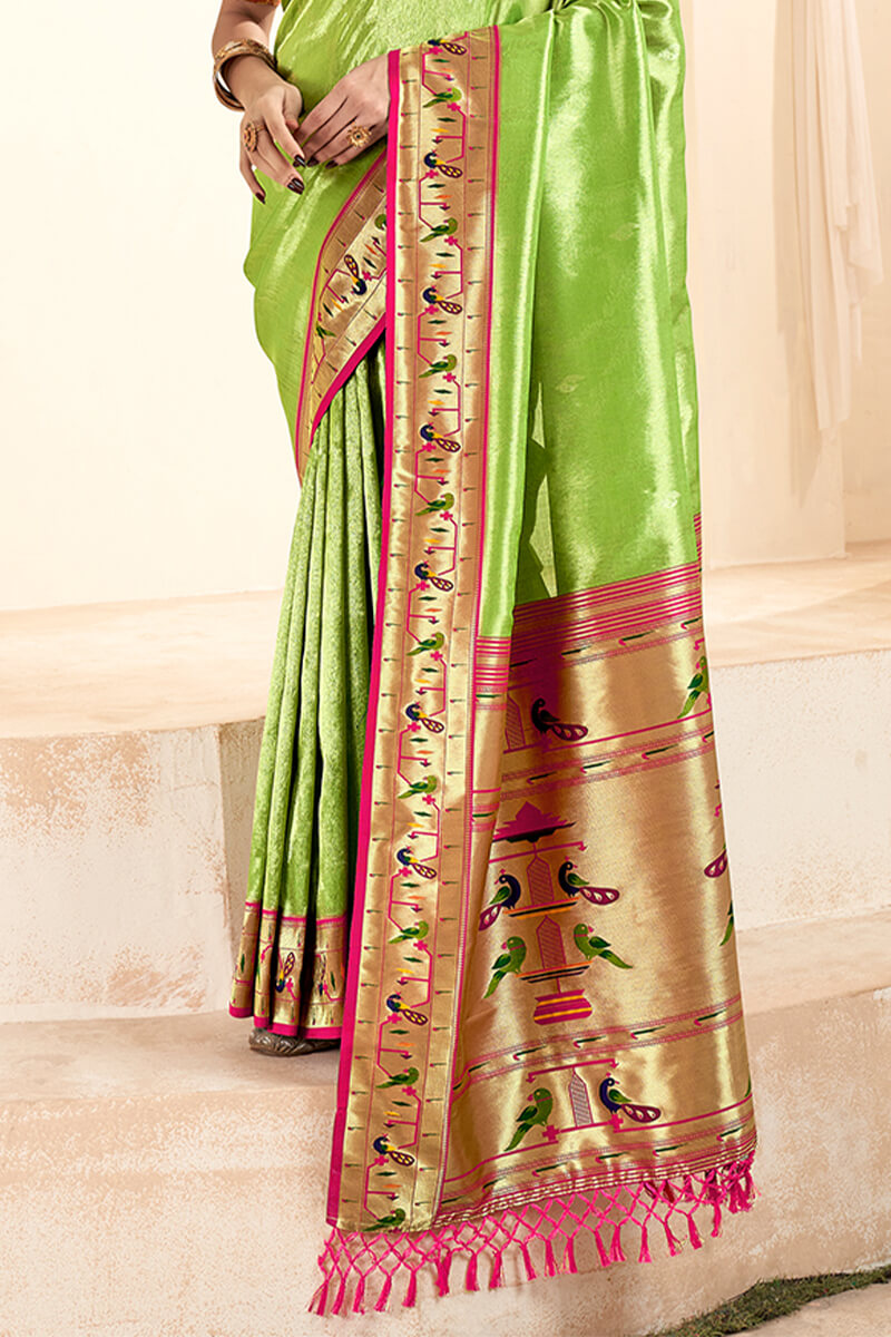 Android Green Paithani Tissue Silk Saree