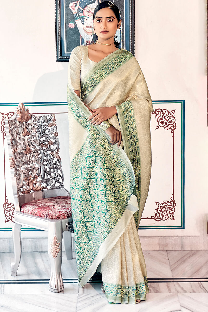 Antique Beige Kanjivaram Silk Saree