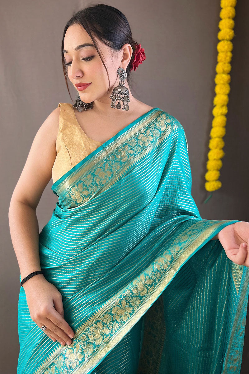 Aqua Blue Banarasi Silk Saree