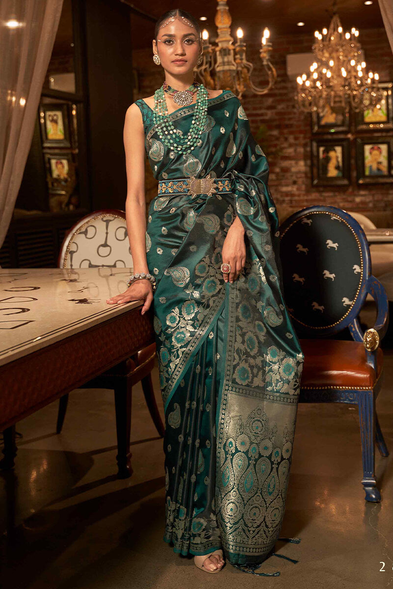 Arabian Green Zari Woven Satin Silk Saree