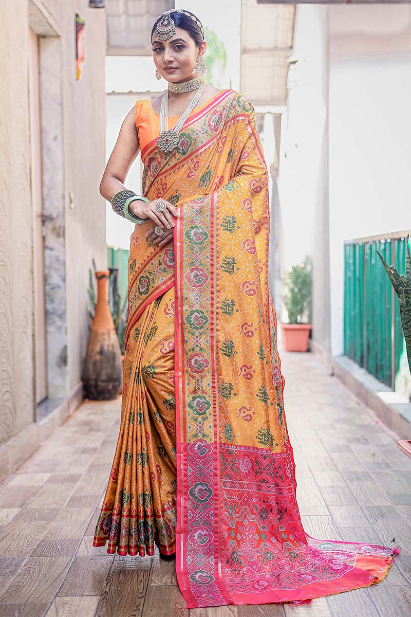 Arylide Yellow Zari Woven Patola Silk Saree