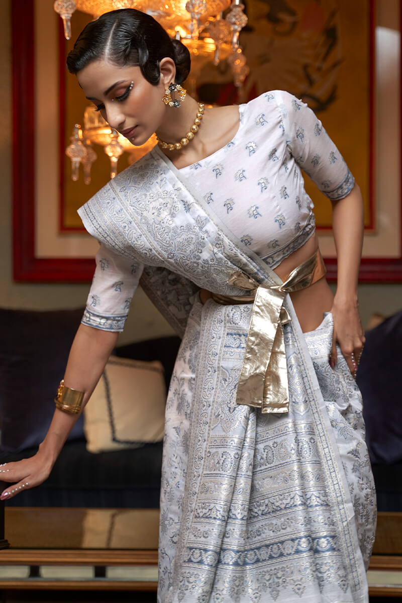 Ash Grey Kashmiri Modal Silk Saree