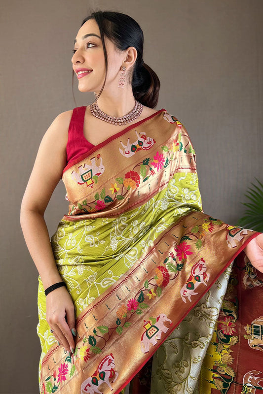 Avocado Green Paithani Silk Saree