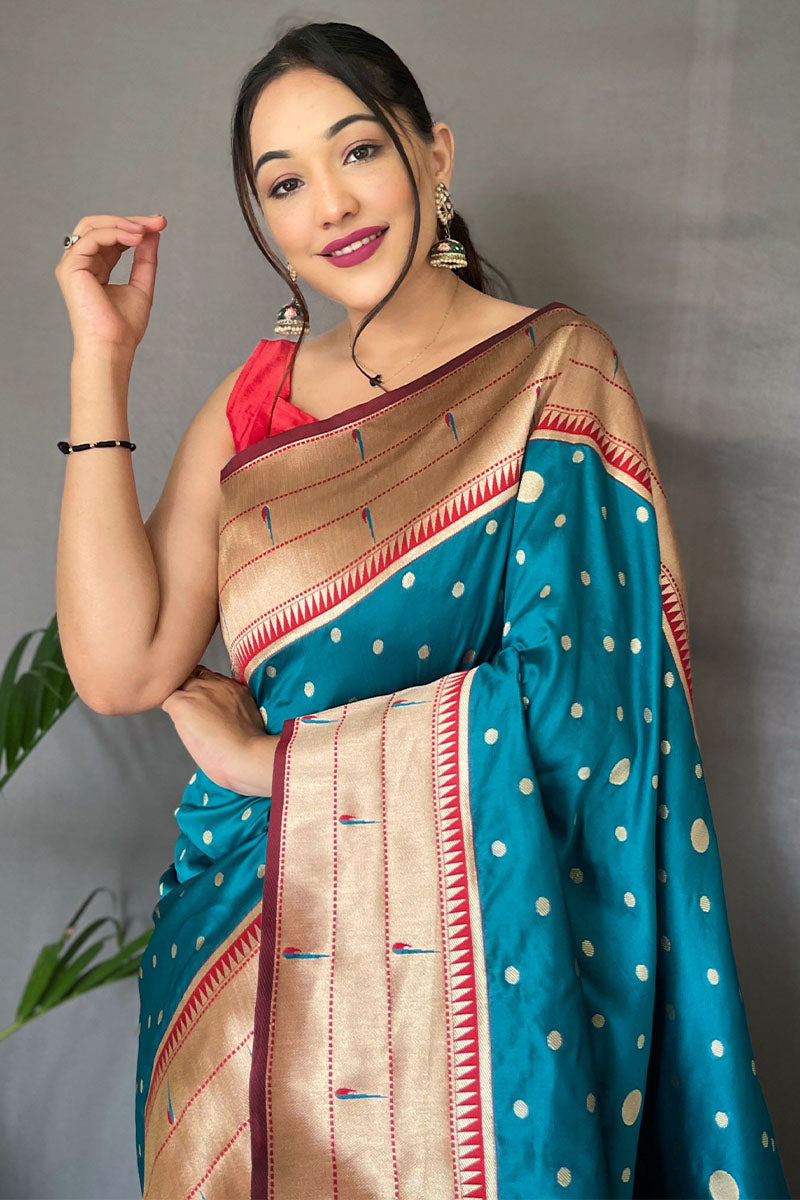 Azure Blue Paithani Silk Saree