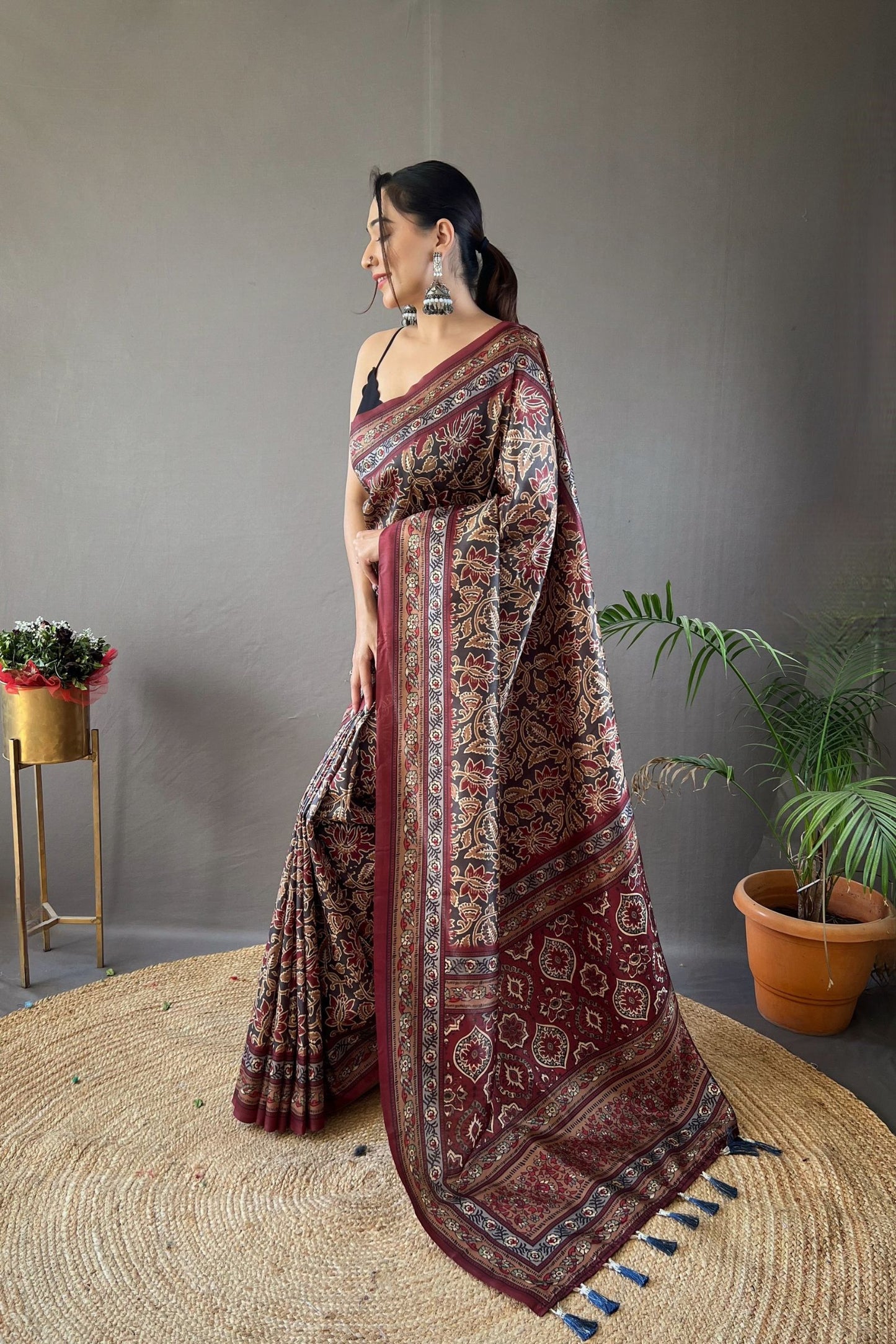 Black Digital Printed Silk Saree