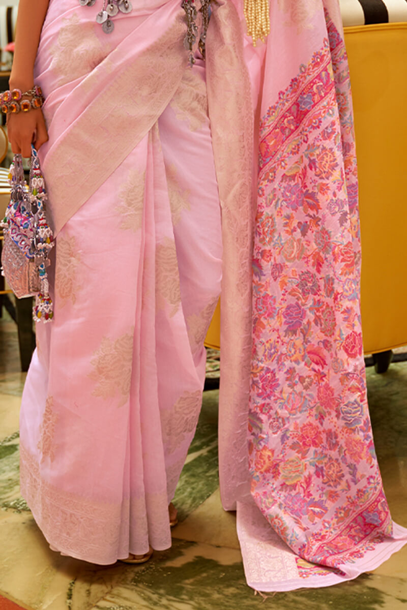 Baby Pink Pashmina Silk Saree