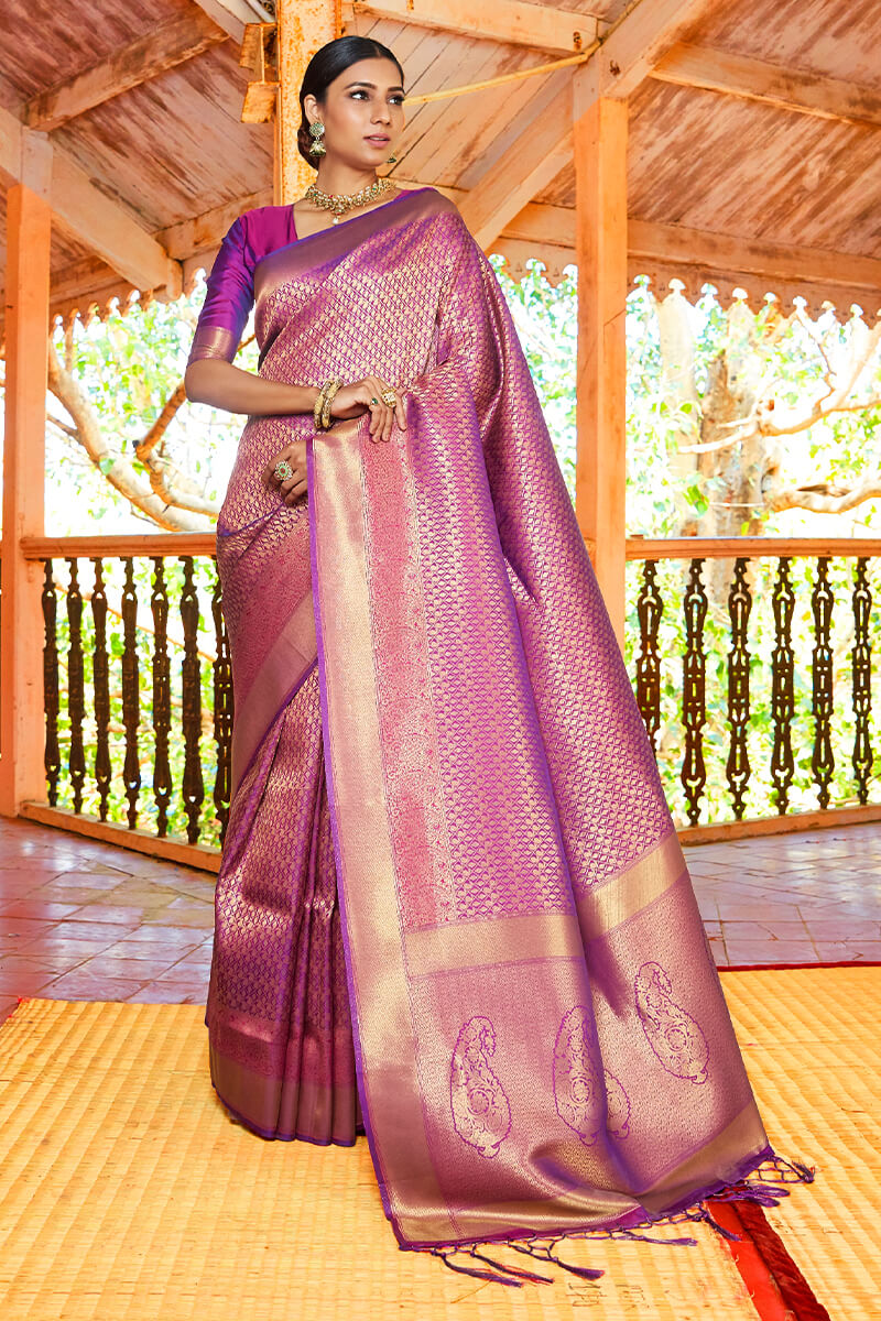 Barney Purple Kanjivaram Silk Saree