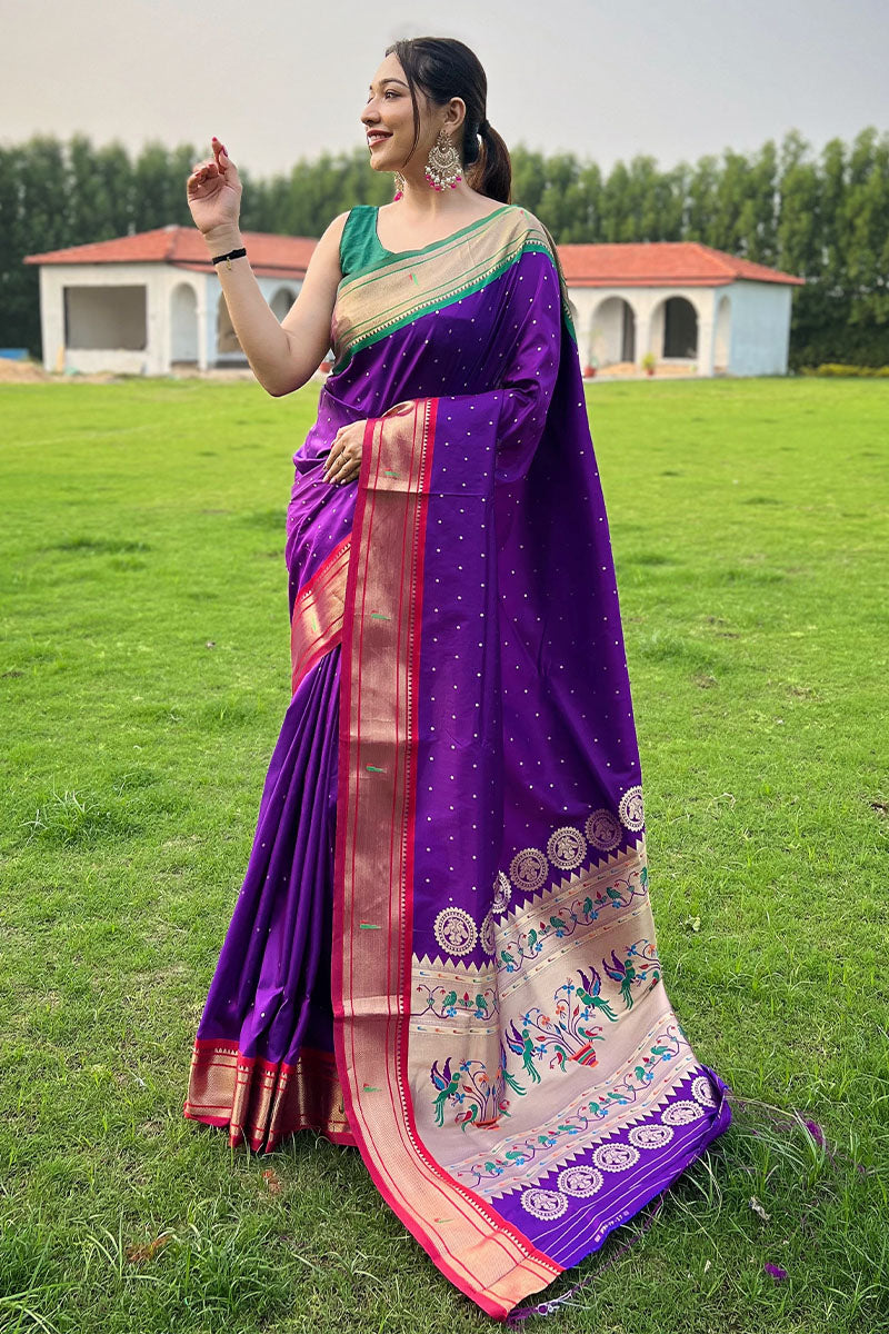 Barney Purple Paithani Silk Saree