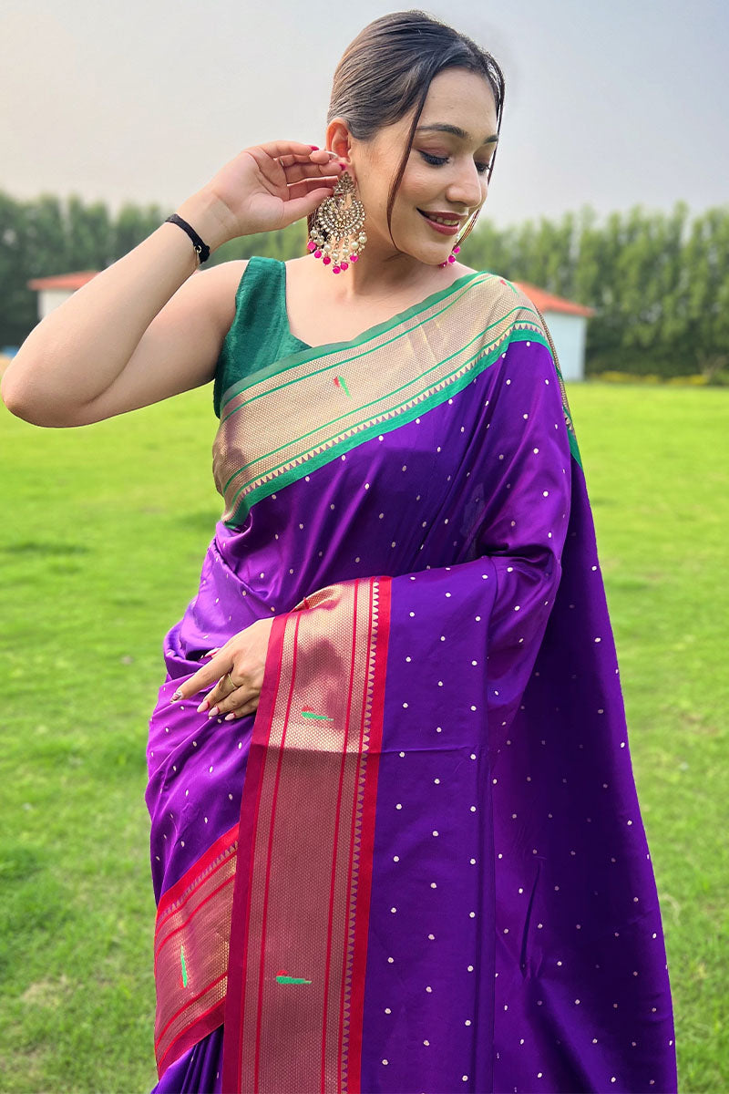 Barney Purple Paithani Silk Saree