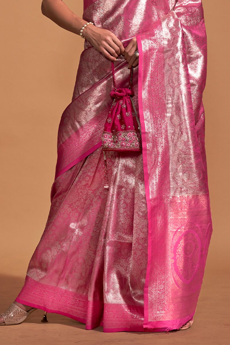 Bashful Pink Zari Woven Kanjivaram Silk Saree