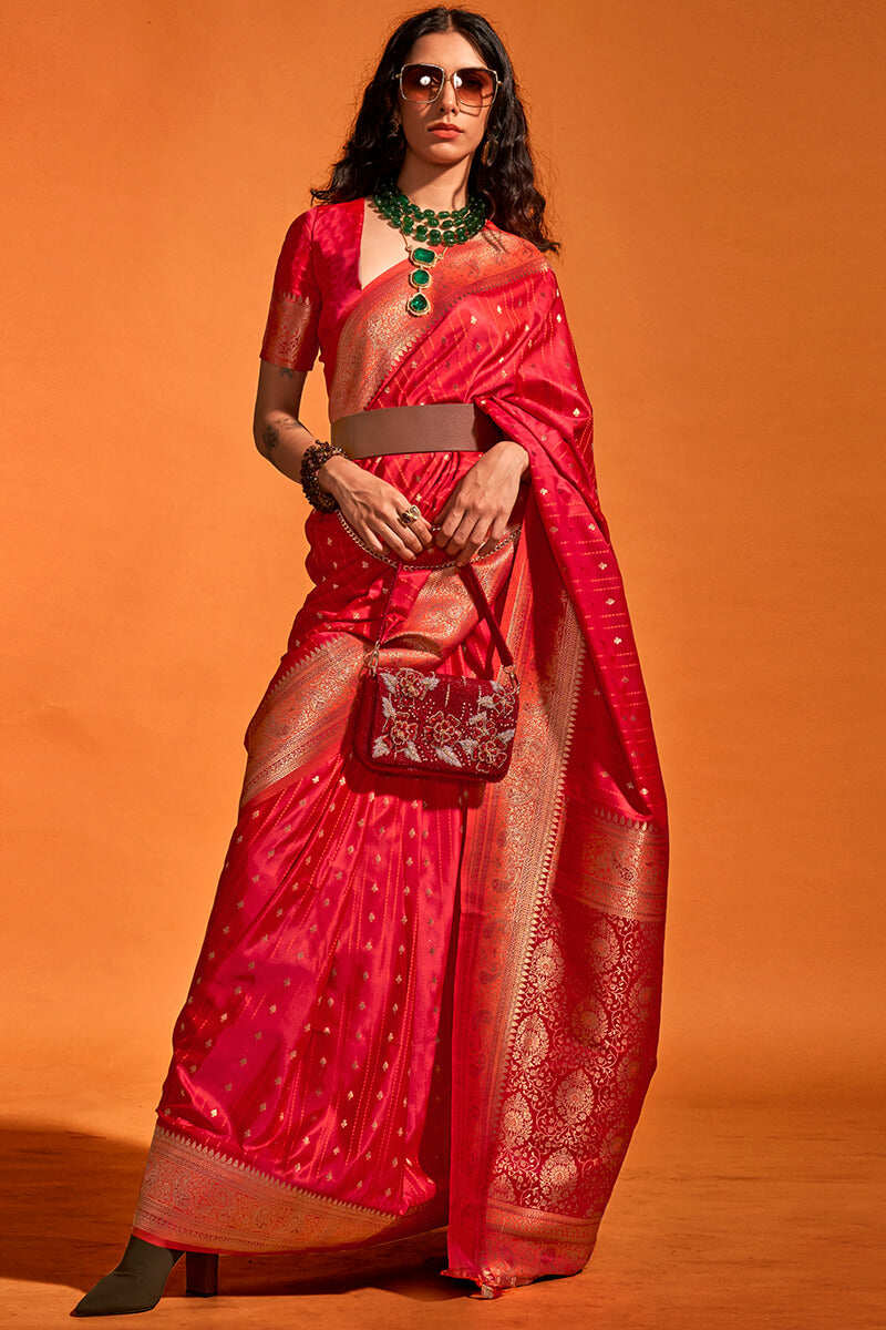 Bean Red Dual Tone Satin Silk Saree