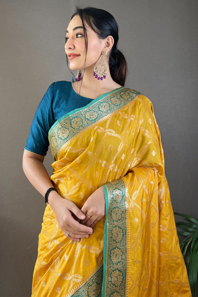 Bee Yellow Zari Woven Banarasi Silk Saree