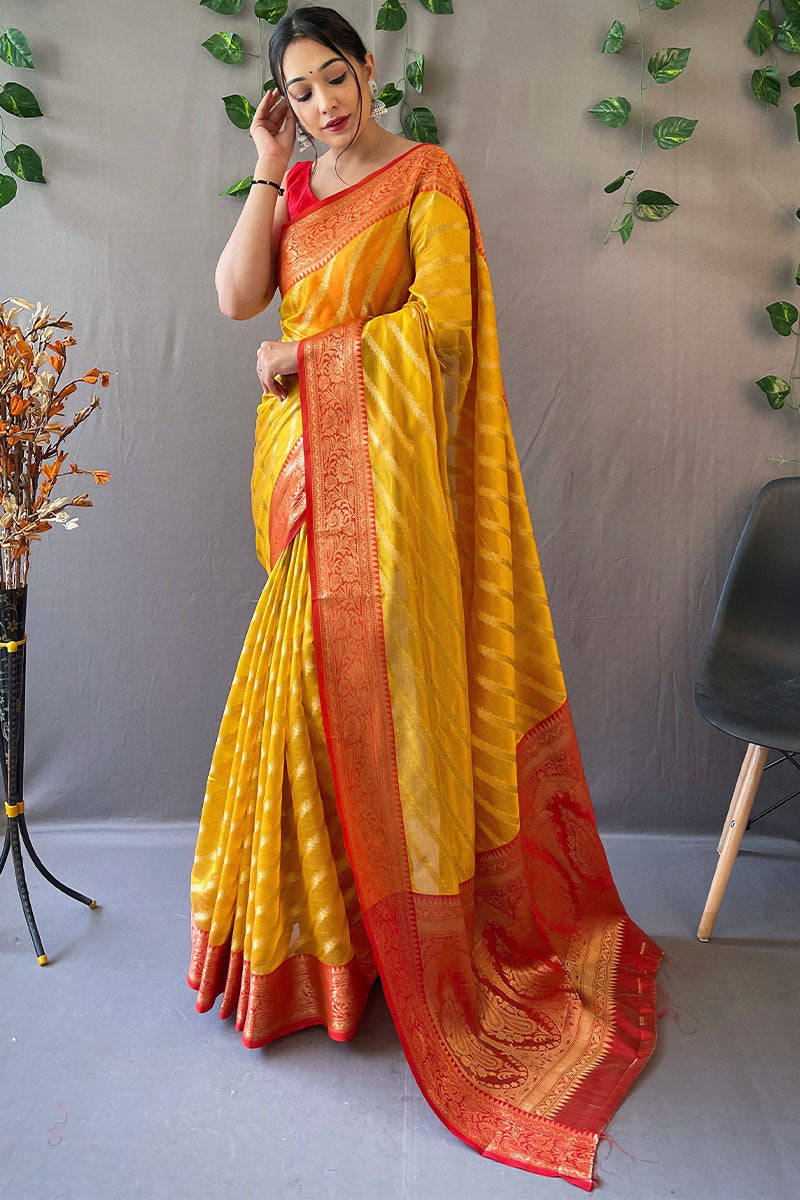 Bee Yellow Zari Woven Organza Silk Saree