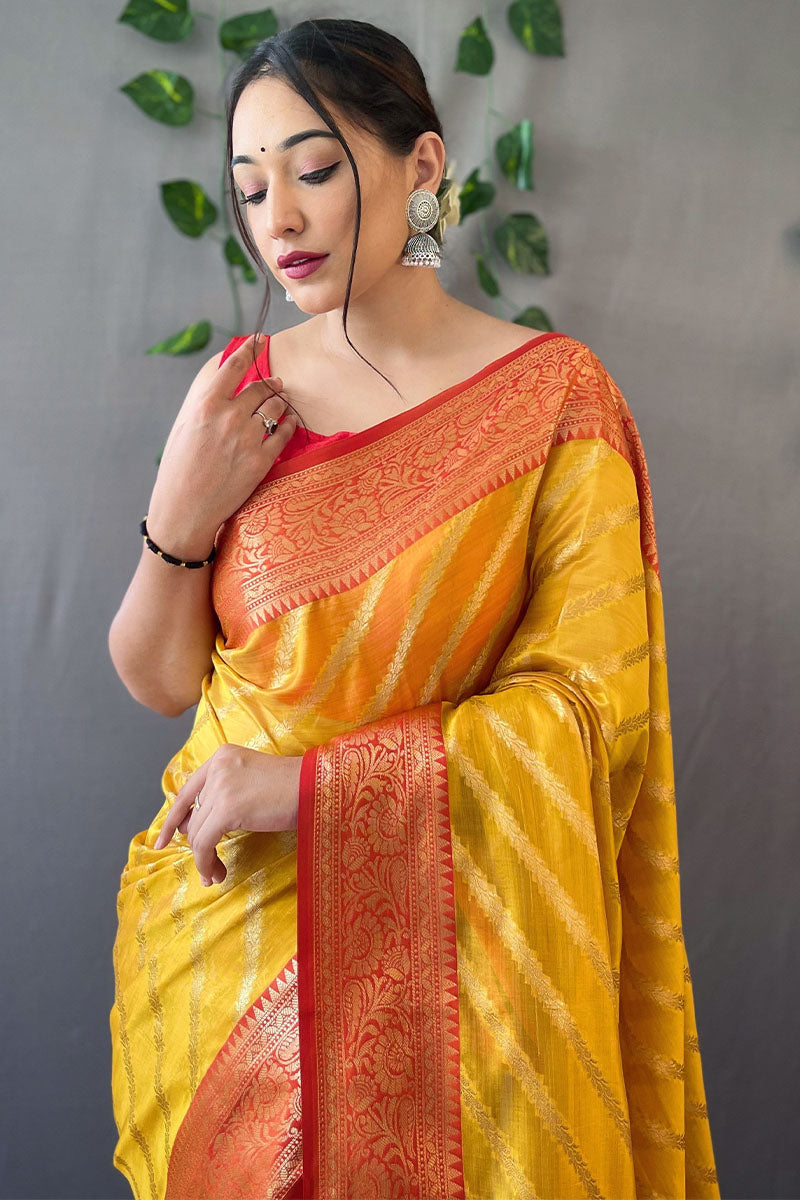 Bee Yellow Zari Woven Organza Silk Saree