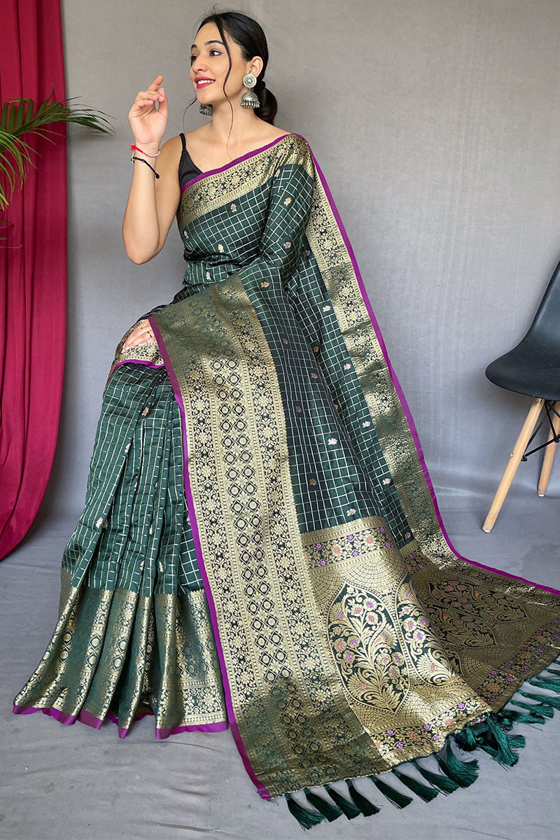 Beetle Green Banarasi Silk Saree