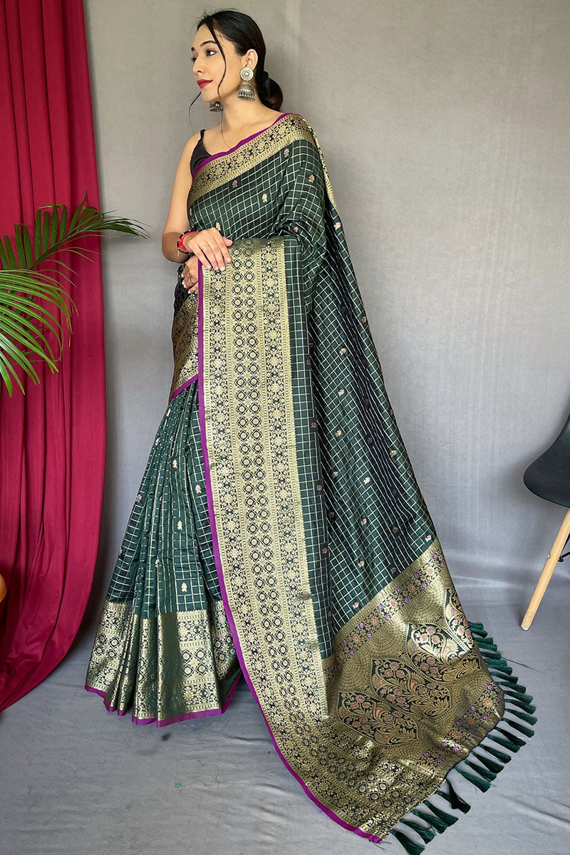 Beetle Green Banarasi Silk Saree