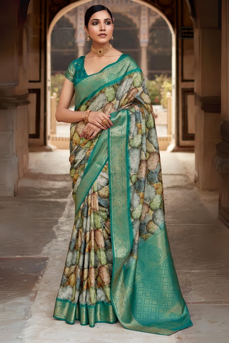 Beetle Green Printed Soft Silk Saree