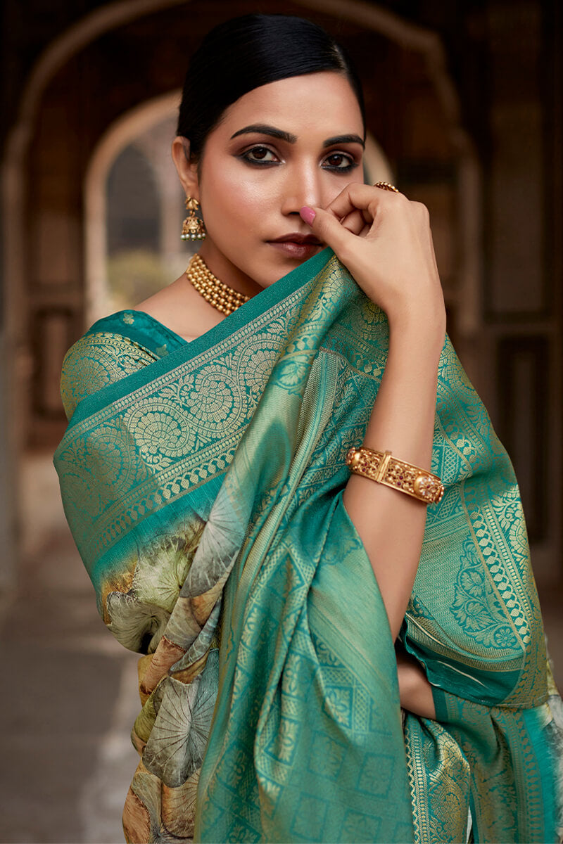 Beetle Green Printed Soft Silk Saree