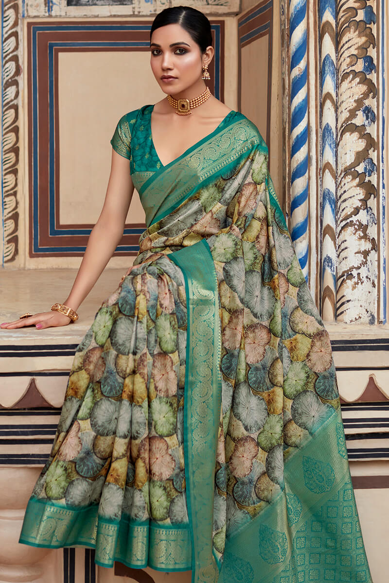 Beetle Green Printed Soft Silk Saree