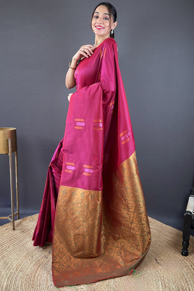 Berry Wine Zari Woven Soft Silk Saree