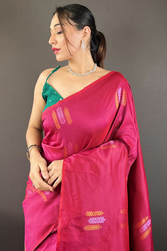 Berry Wine Zari Woven Soft Silk Saree