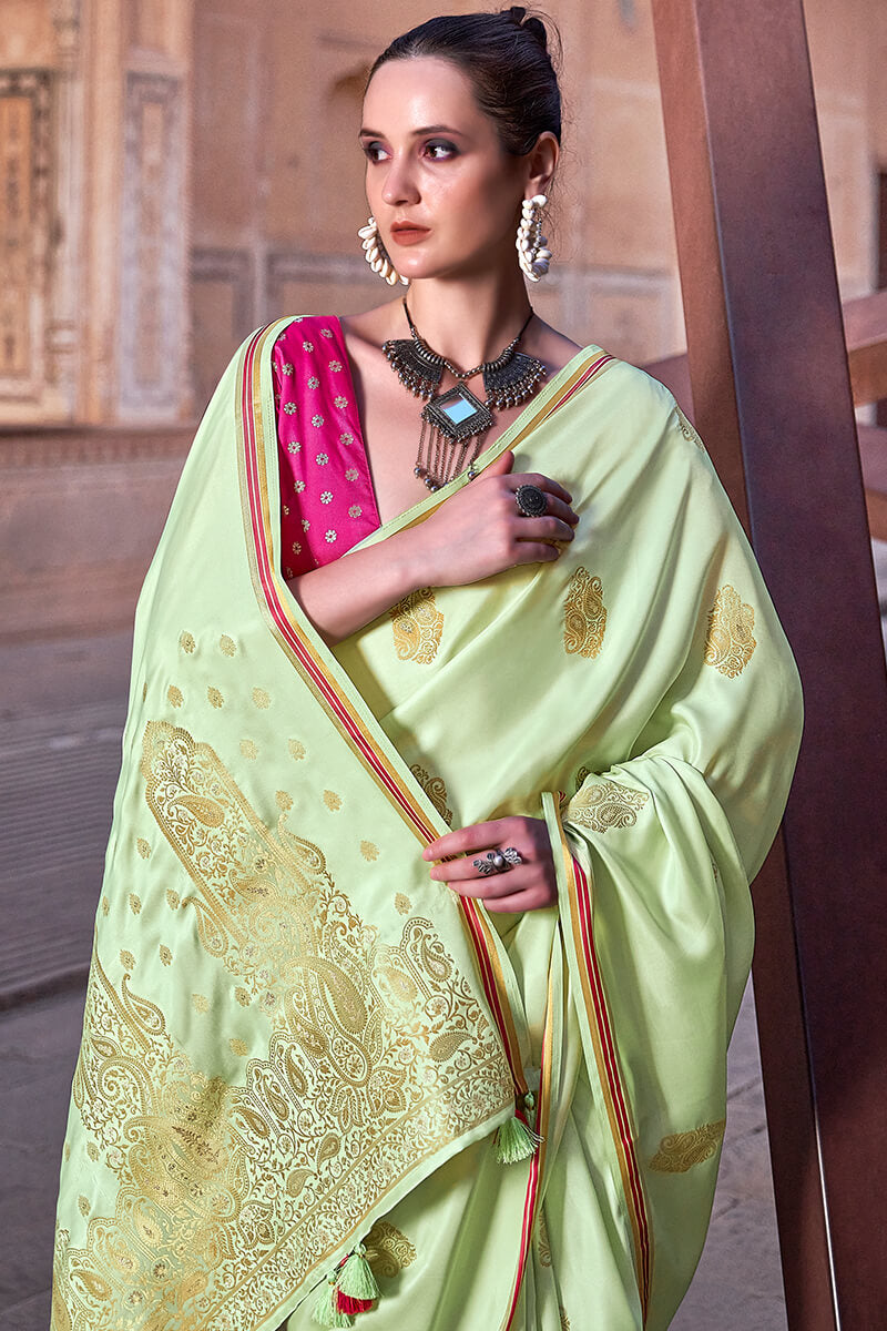 Beryl Green Banarasi Satin Silk Saree